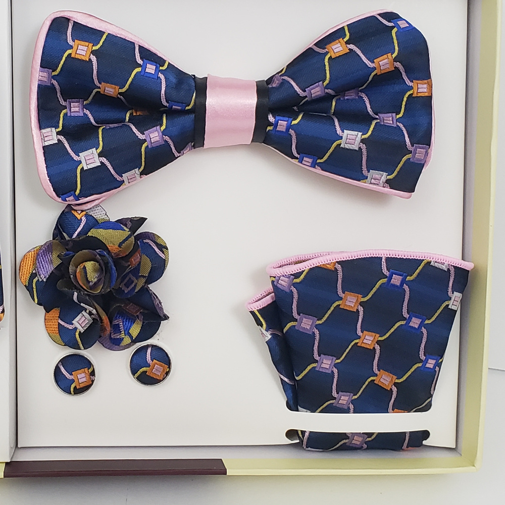 SOLD Pink Bow Tie & Necktie Bud Hanky CuffLink Set - Picture 3 of 8
